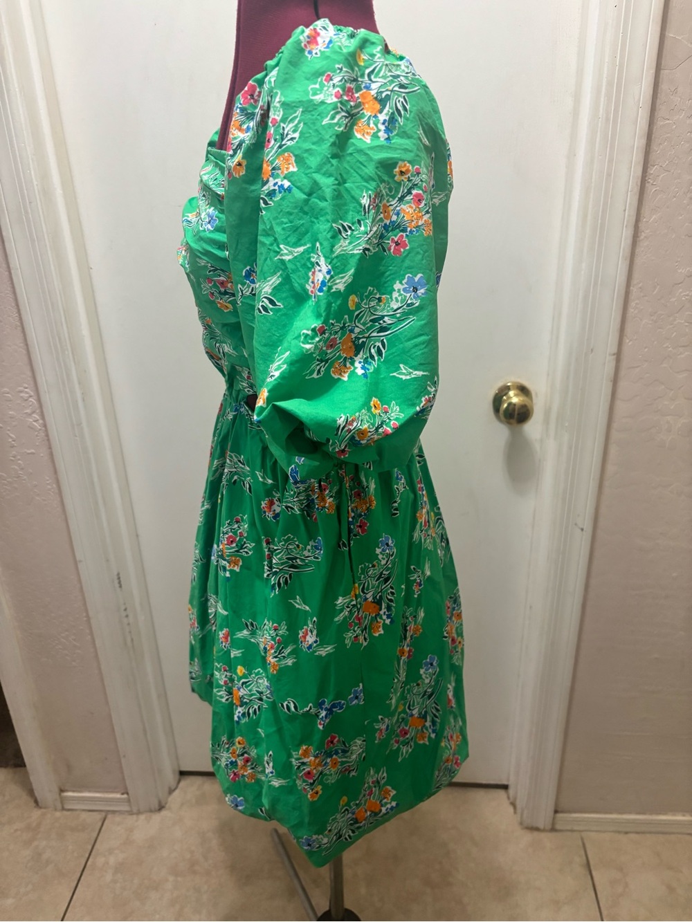 🍾NWT a.new.day Green Floral Puff-Sleeve cut out bubble a line Mini Dress, SizeXS - Picture 4 of 6